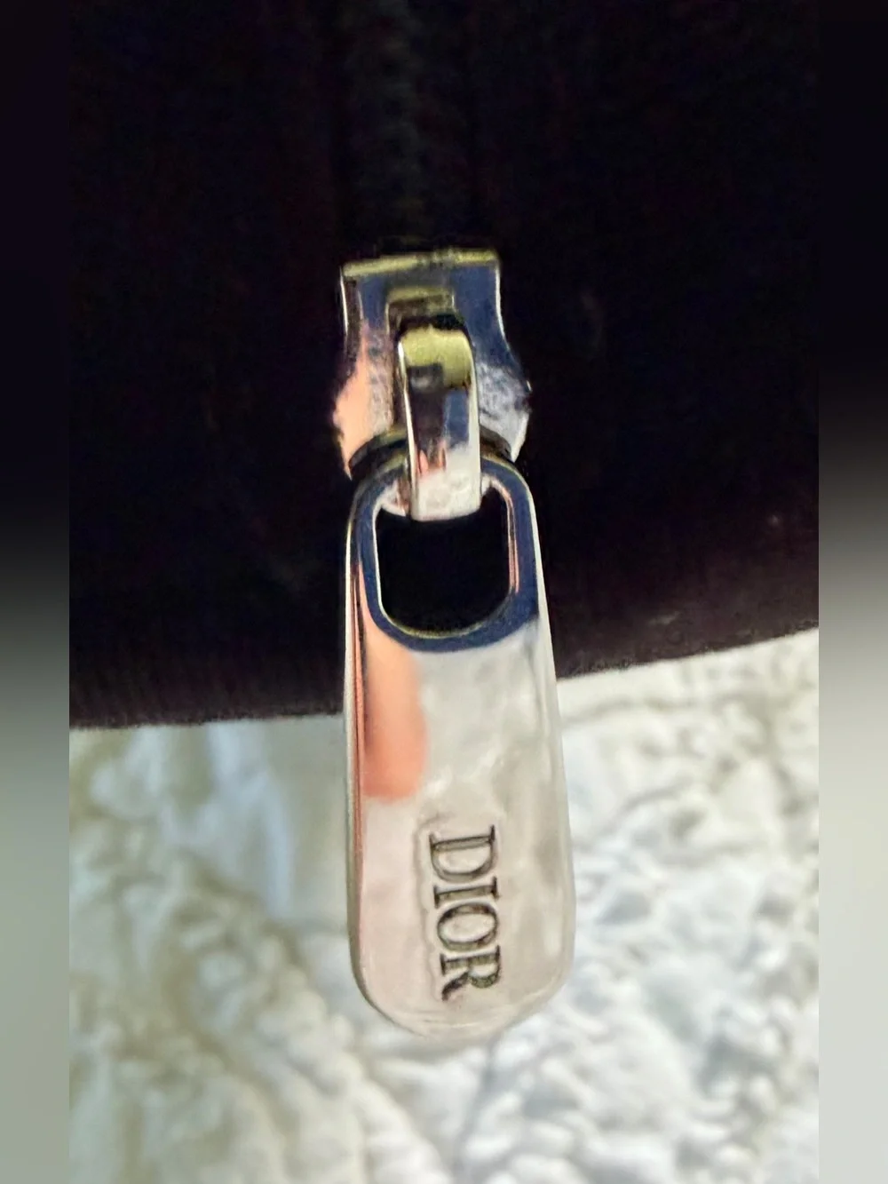 NEW Dior Black Velvet Cosmetic Pouch w Black Zipper/Silver ‘DIOR’ Zipper Pull